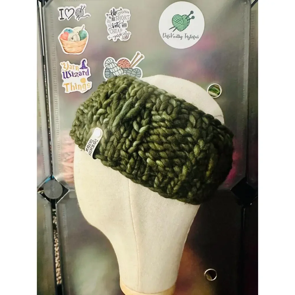 Hand Knit Merino Wool Headband: Lake Erie Headband in Olive